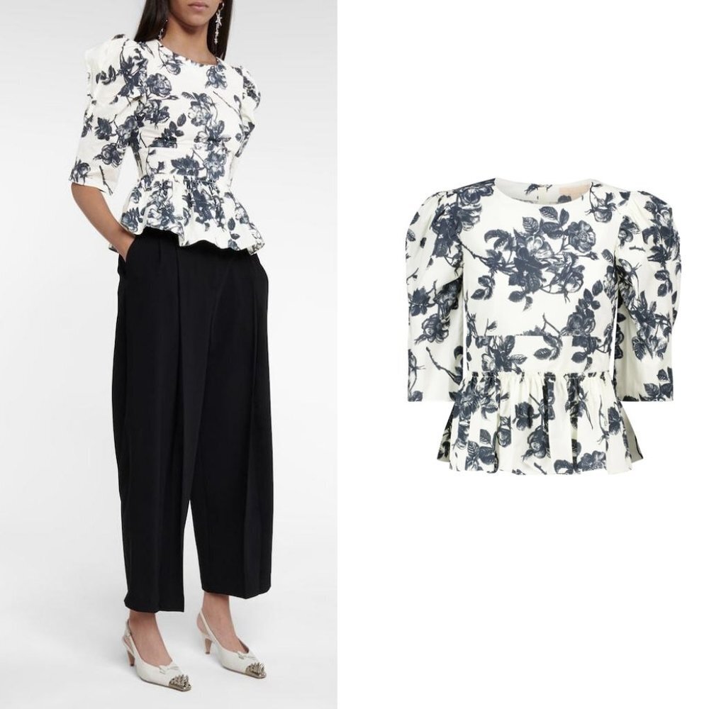 Brock Collection Seva Peplum Hem Floral Cotton Blouse 4